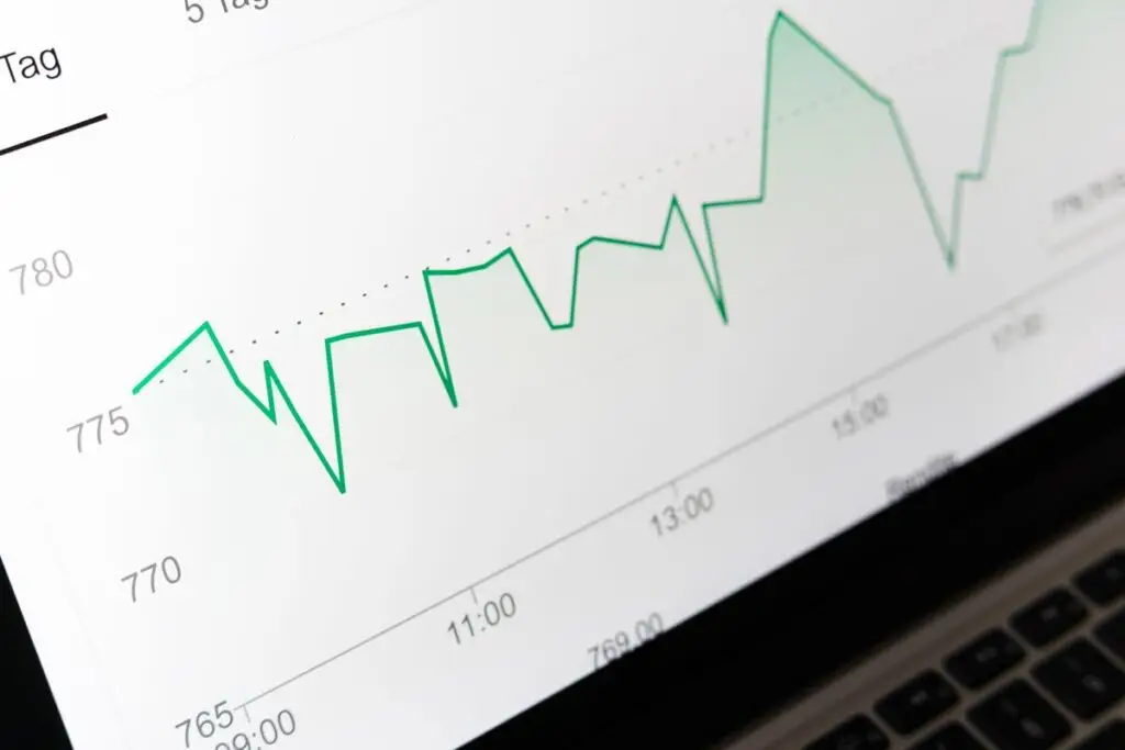 Gráfico financeiro na tela de um computador mostrando tendências